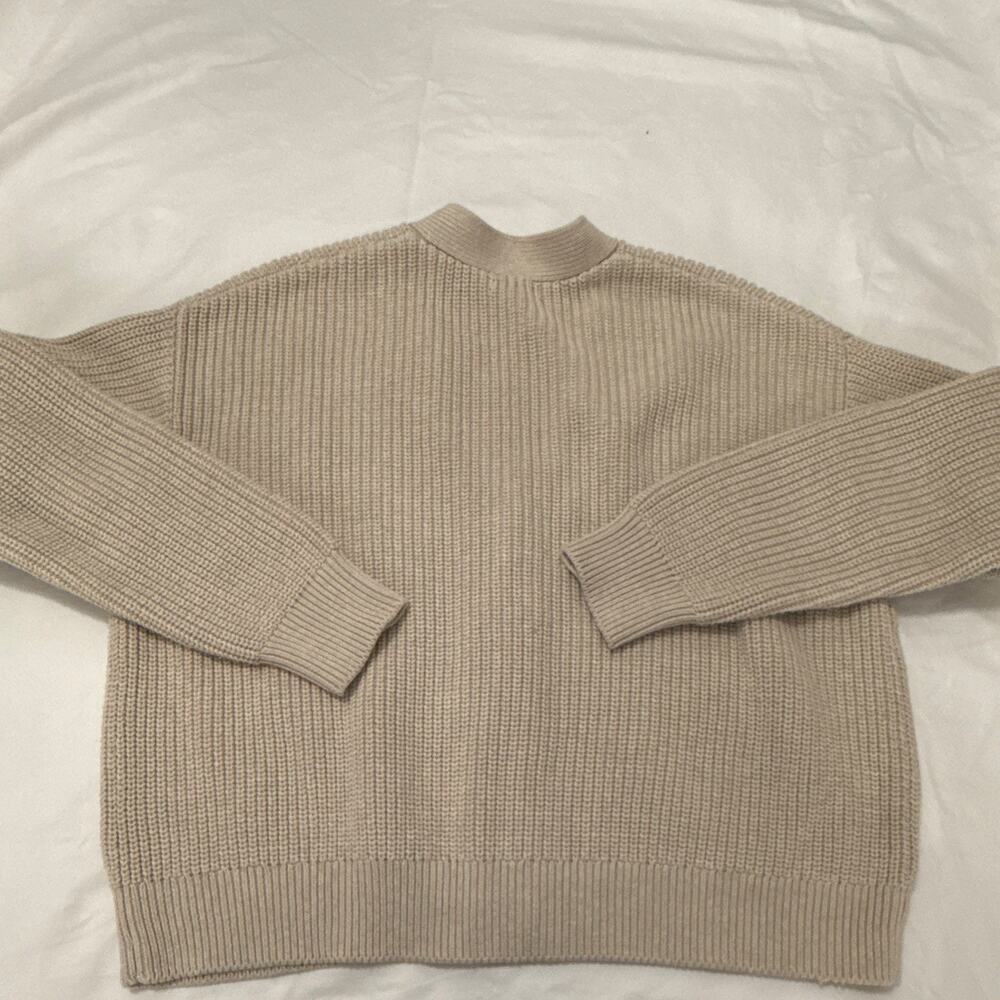 Quince Women's Beige Solid Rib-Knit V-Neck Cottage Core Grany Cardigan Sweater S - Picture 4 of 6